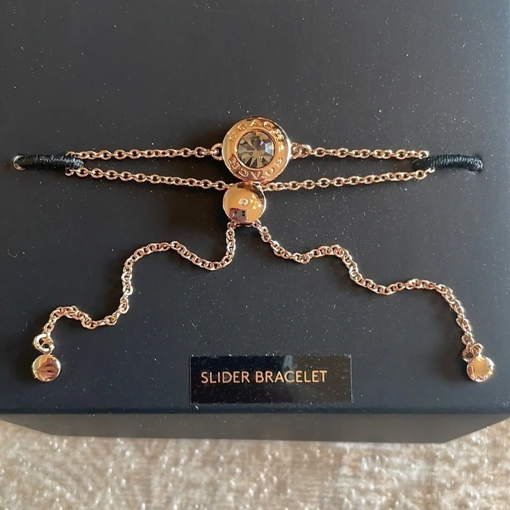 Brand New Coach Open Circle Slider Bracelet Rose Gold Glass Stone